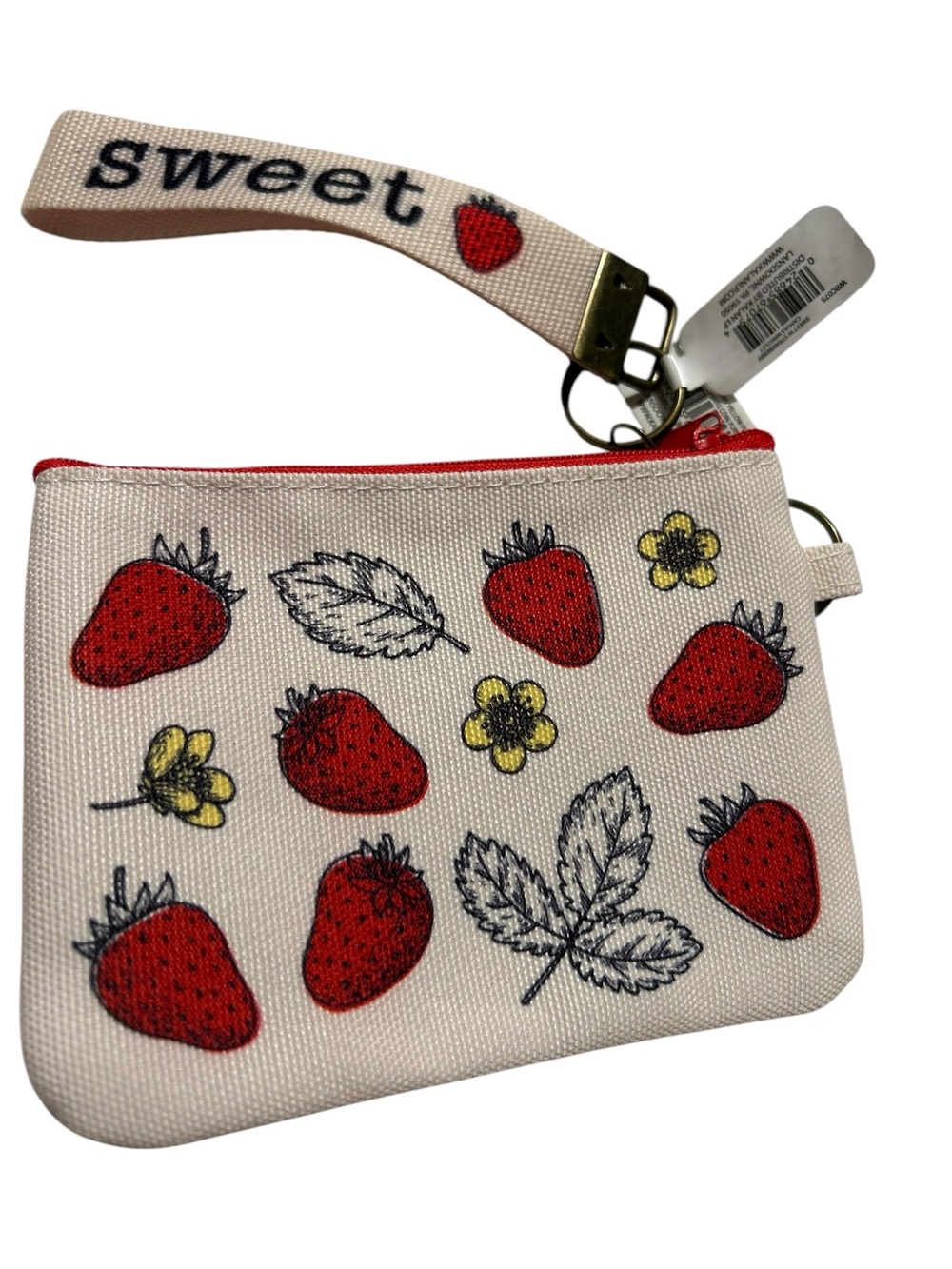Sweet Strawberry Canvas Wristlet Pouch - Cream and Red
